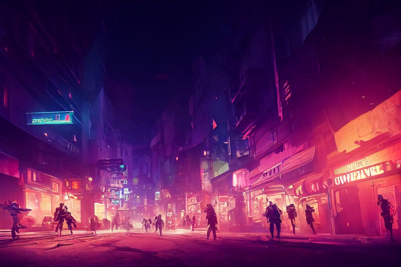 Free street cyberpunk city illustration