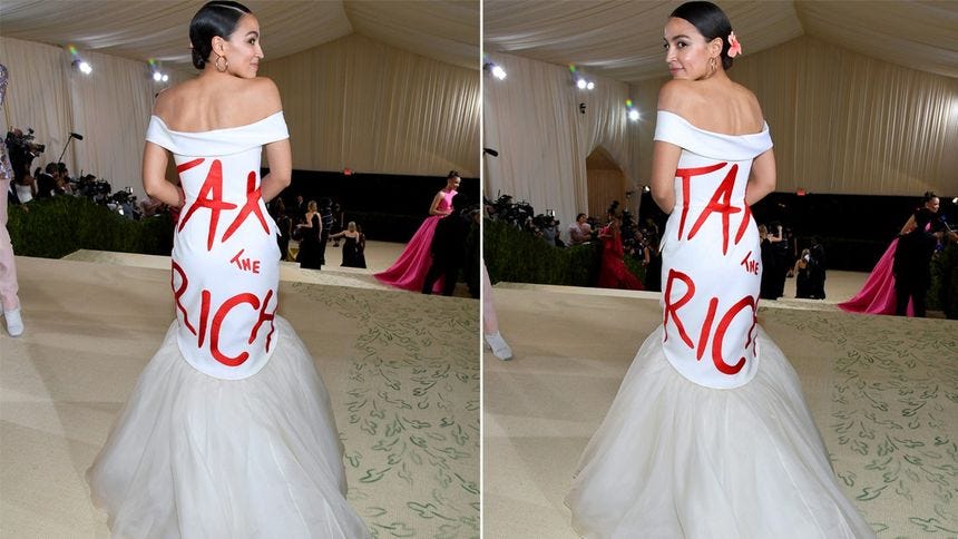 AOC wears Tax the Rich dress at Met Gala
