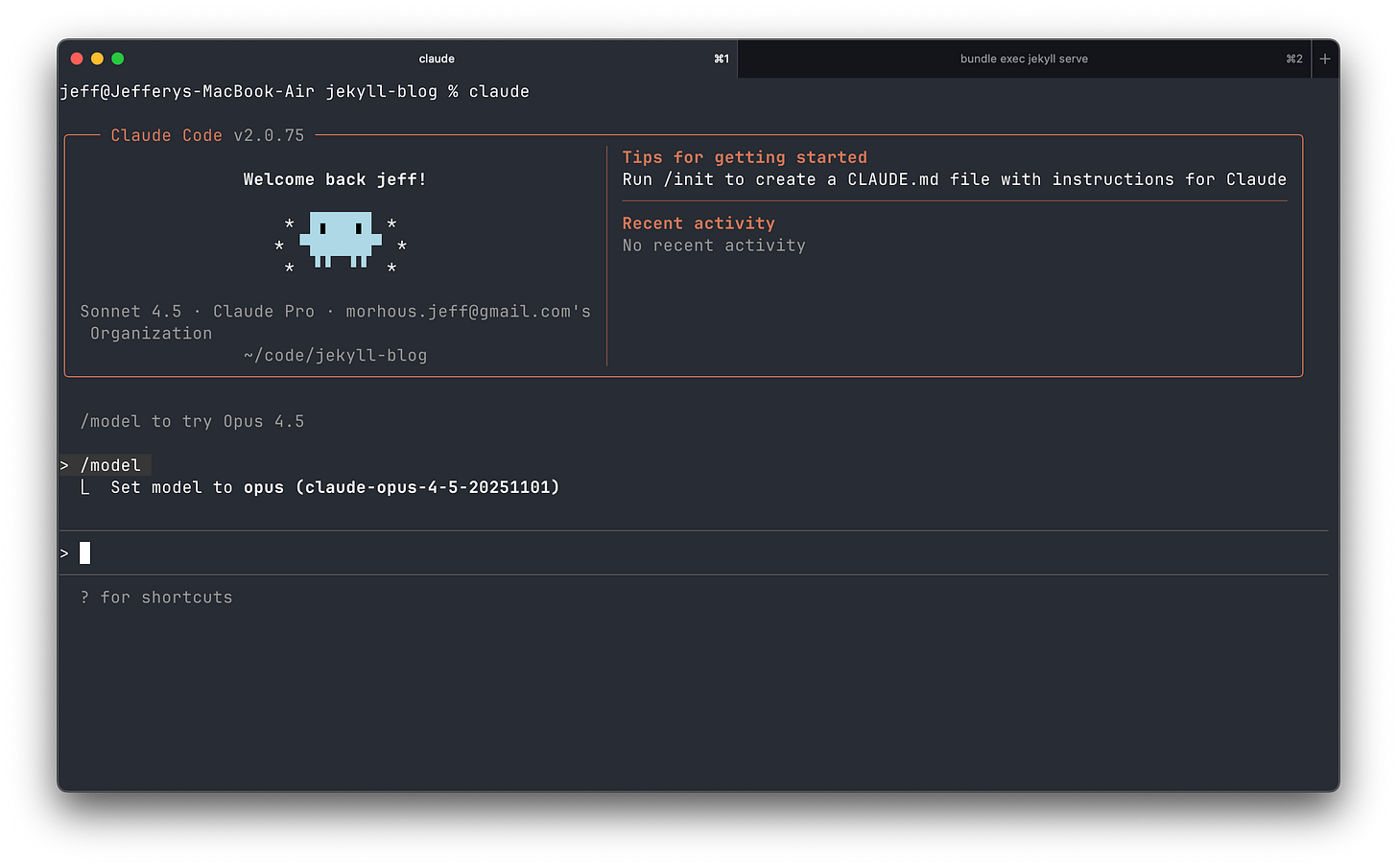 Setting the Claude Code model to Opus 4.5 Setting the Claude Code model to Opus 4.5
