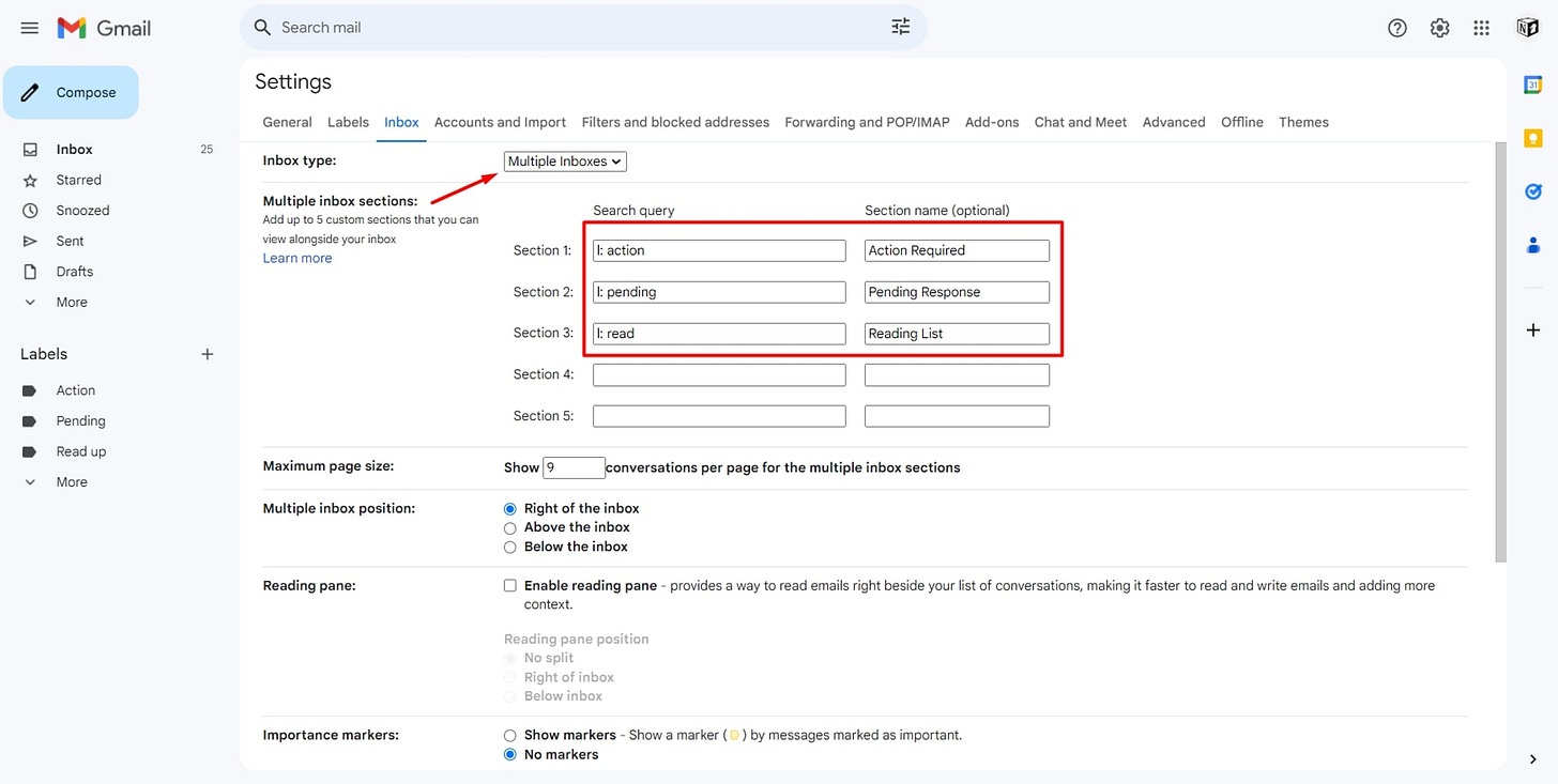 Screenshot of the essential multiple inboxes for achieving Inbox Zero Screenshot of the essential multiple inboxes for achieving Inbox Zero