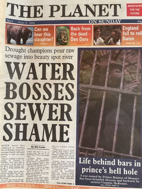 Front page of newspaper planet on sunday from 1996