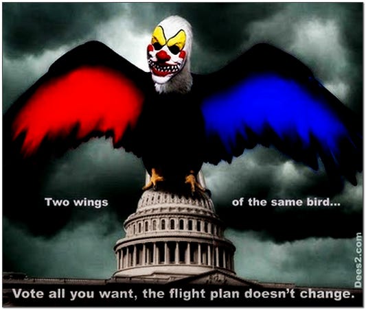 two wings of the same bird vote all you want the flight plan doesn't change