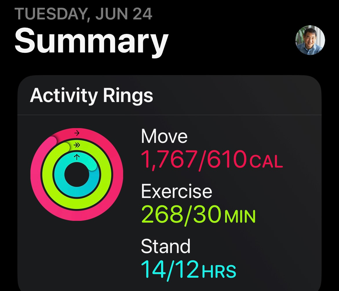 Screenshot from Apple Fitness showing 3 rings