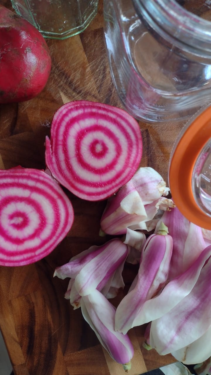 Remolachas fermentadas con magnolias - flores comestibles en la cocina