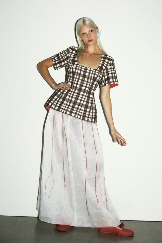 Hourglass Top in Transparent Plaid