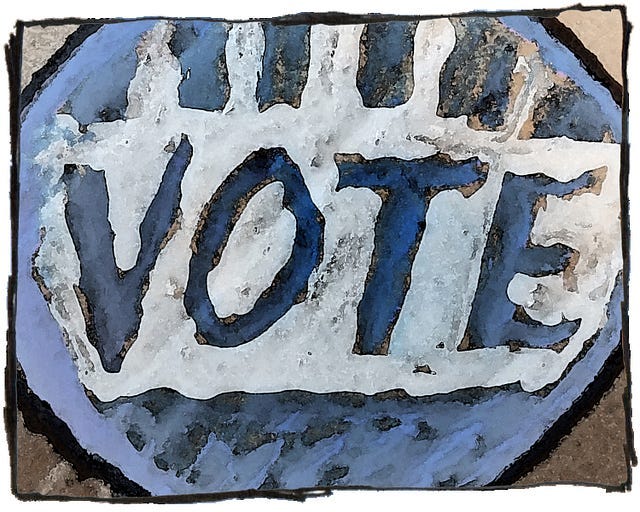Painting of the word “Vote.”