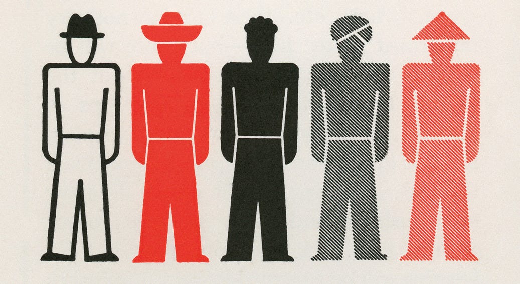 Chart from Neurath’s International Picture Language (1936) depicting a newer alternative symbolization of the different human races. Courtesy Otto and Marie Neurath Isotype Collection, University of Reading.