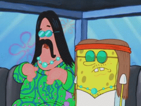 a cartoon of patrick and spongebob wearing hippie clothes