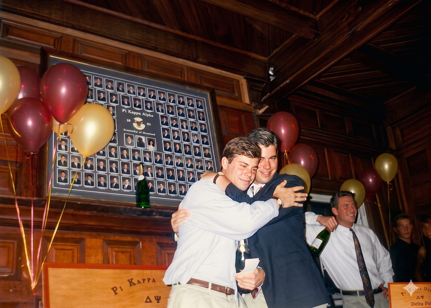 rotherly hug with my brother Mike after I gave my graduation party speech