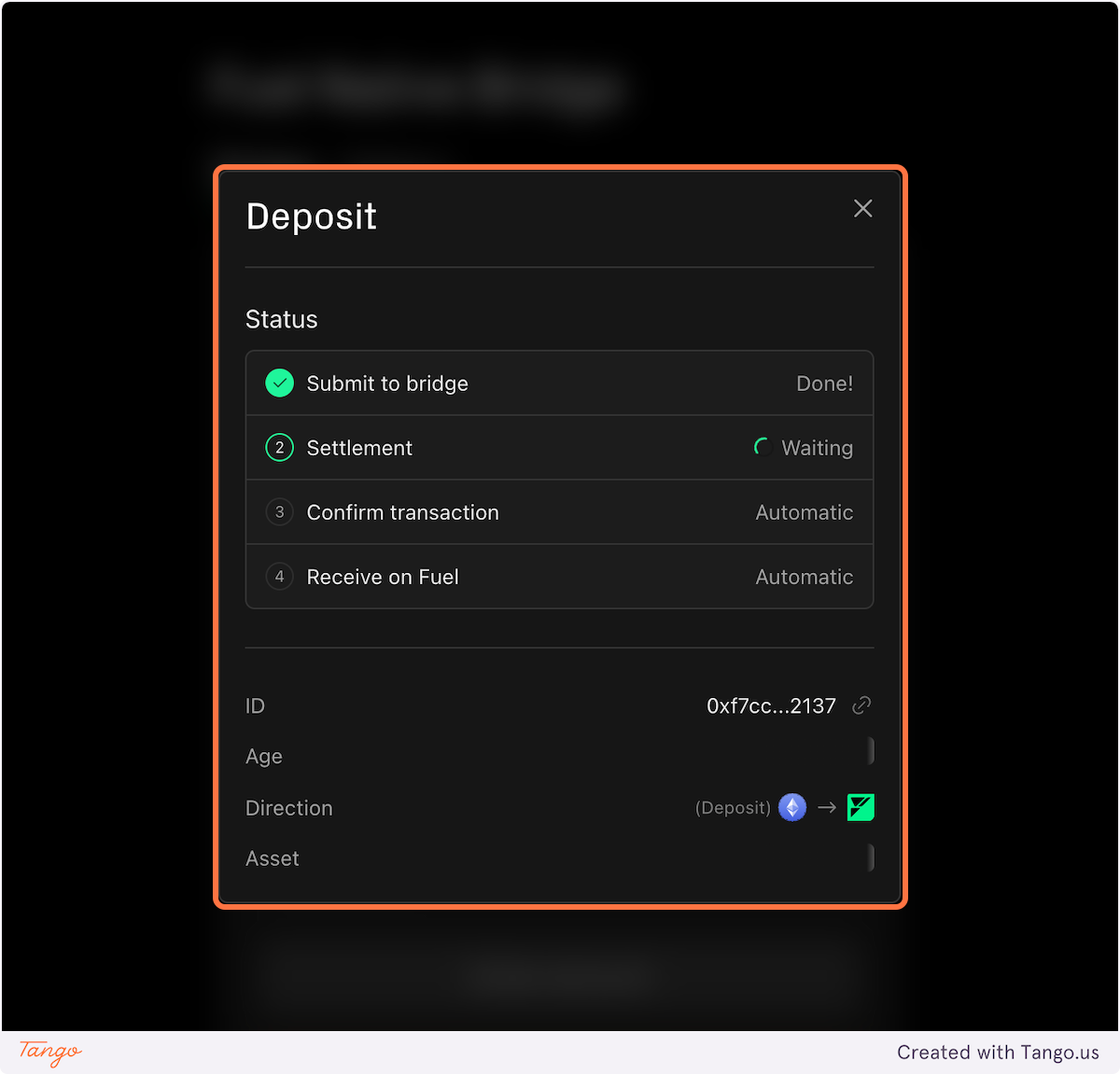 A deposit window appears, nothing to do you can quit this page