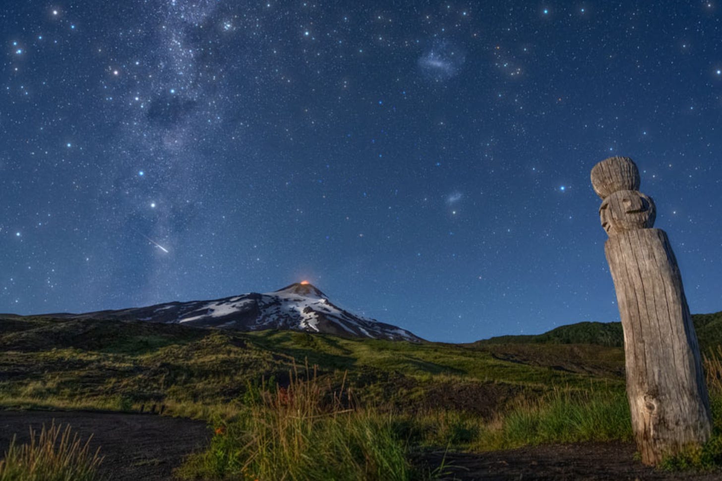 Villarrica Volcano and Chemamull under the starry night of Southern Chile. Photo by Carina Letelier. Villarrica Volcano and Chemamull under the starry night of Southern Chile. Photo by Carina Letelier.