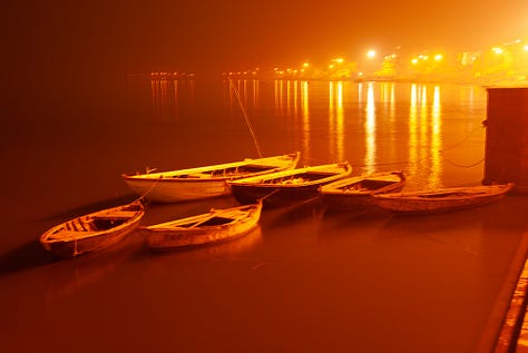 Scenes of the ghats. Nightfall. Benares.