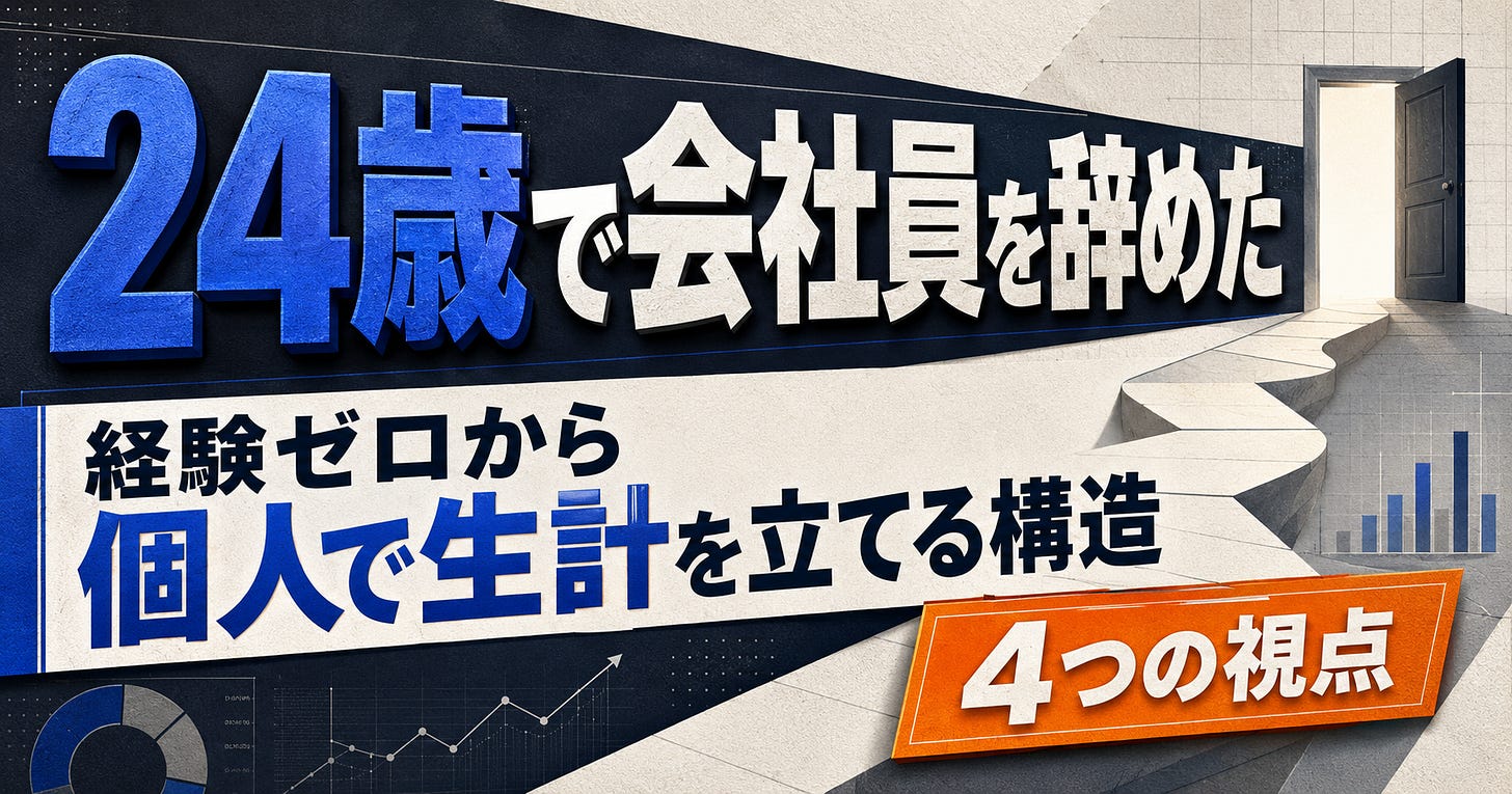 24歳で会社員を辞め、経験ゼロから個人で生計を立てる構造を解説する記事のアイキャッチ