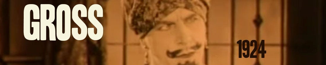 A banner for Steve Bowbrick’s GROSS substack newsletter - a still from 1924 film The Seahawk with the word GROSS and year 1924 overlaid on it