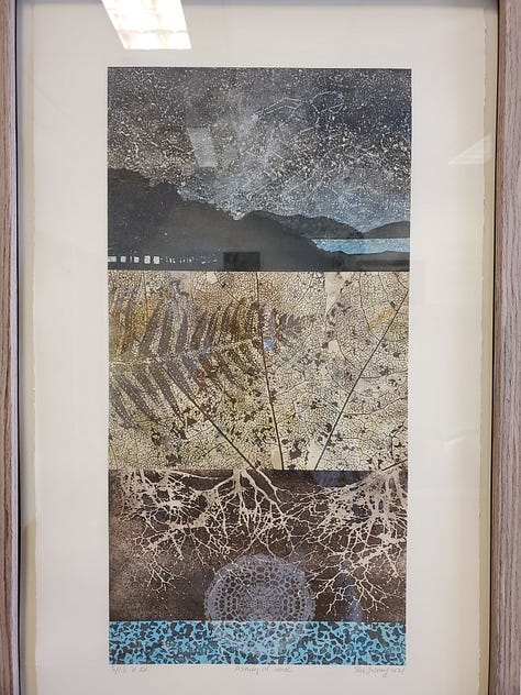 Collection of photos of paintings, art, ceramics, and a sweater.