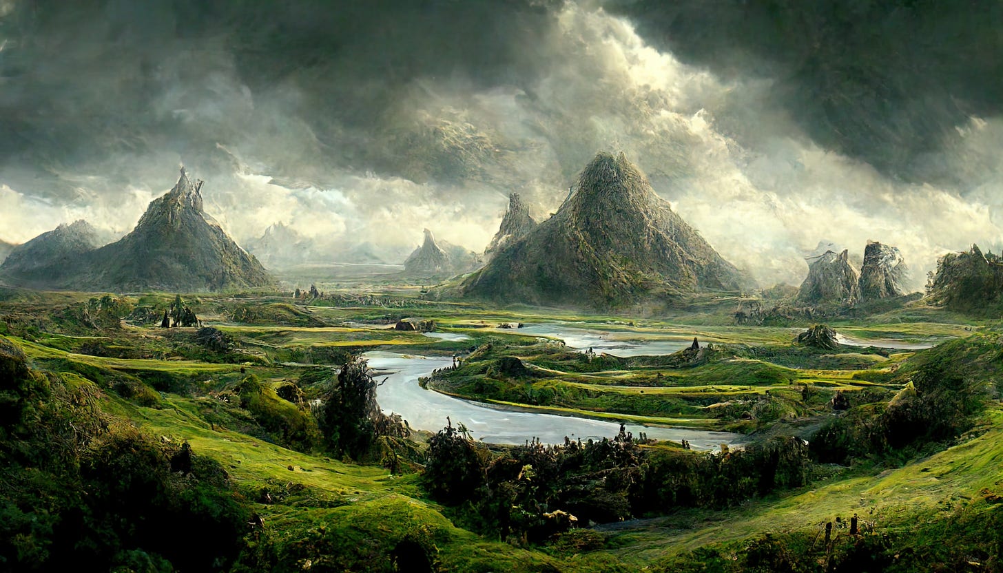 fantasy landscape of Middle Earth from The Lord of the Rings