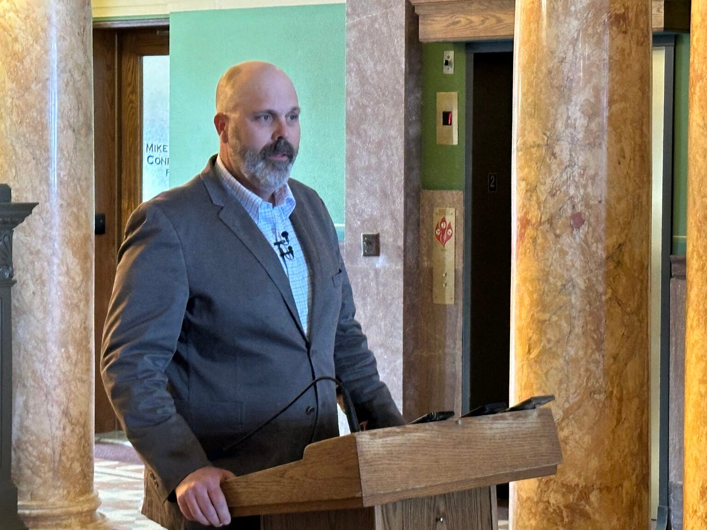 Ryan Busse outlines his policy positions at a news conference at the Montana State Capitol on Jan. 23, 2024. (Photo by Blair Miller, Daily Montanan) Ryan Busse outlines his policy positions at a news conference at the Montana State Capitol on Jan. 23, 2024. (Photo by Blair Miller, Daily Montanan)