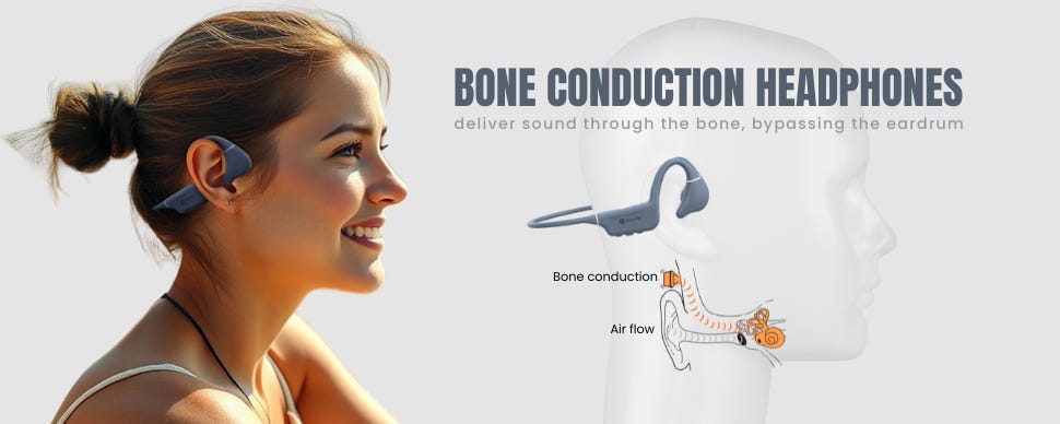 bone conduction headphones delivers the sound through the earbones bypassing the eardrums