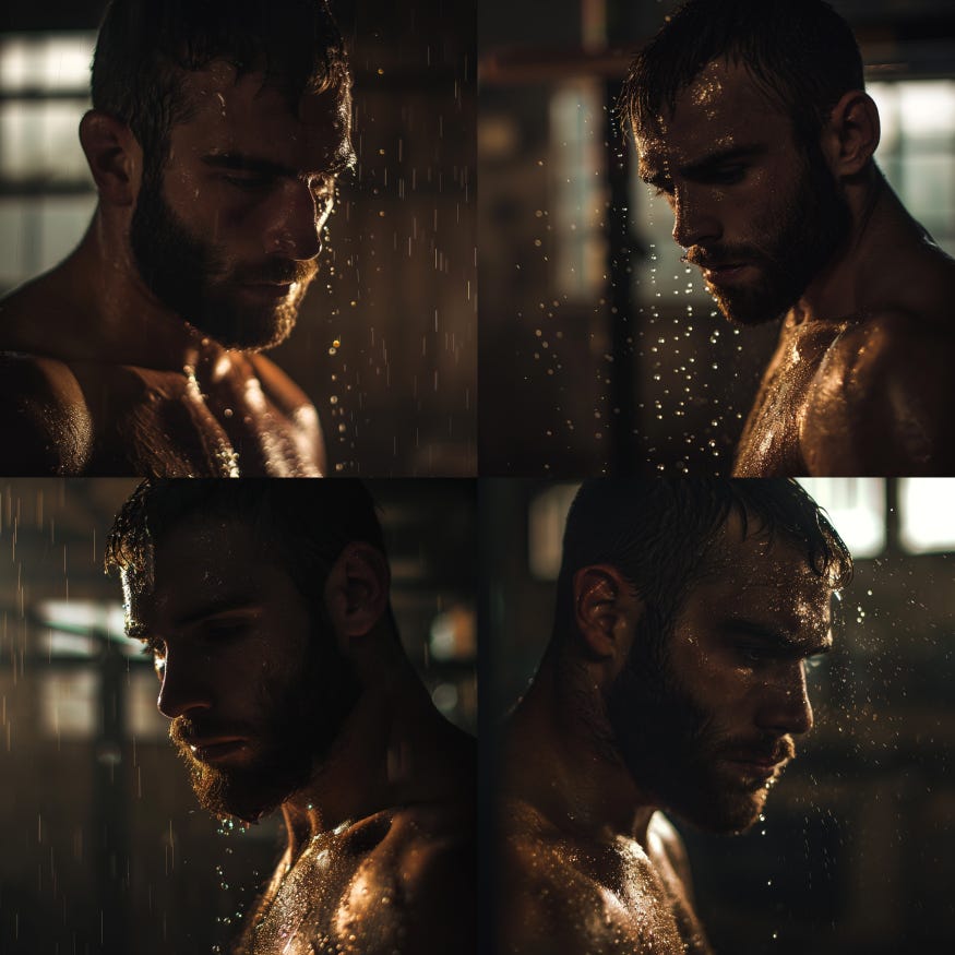 A collage of a person with water droplets

AI-generated content may be incorrect.