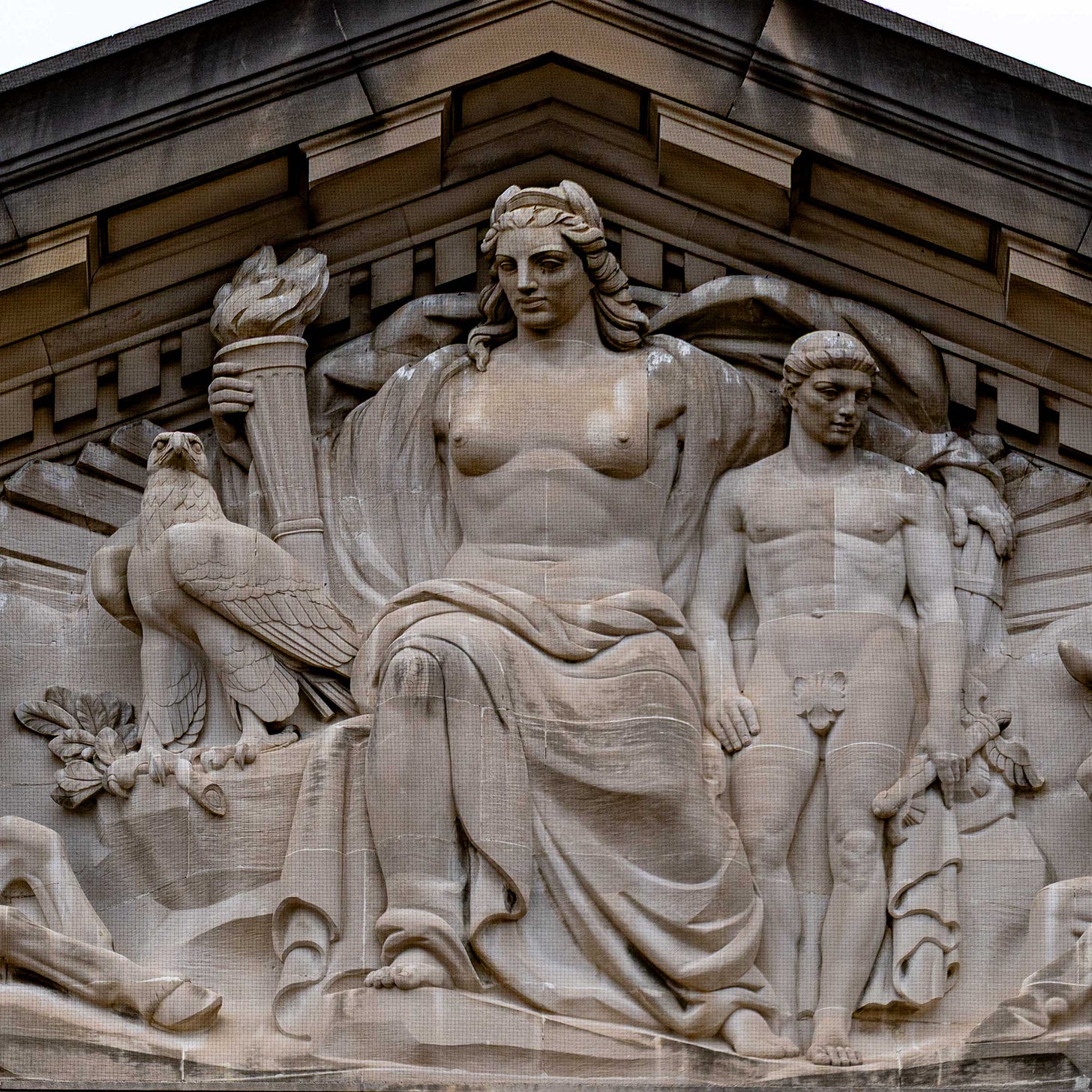 Hermaphrodite ‘Columbia’ on the pediment of the ‘Mellon’ Auditorium. Photo by Peter Duke ©2026 - All Rights Reserved