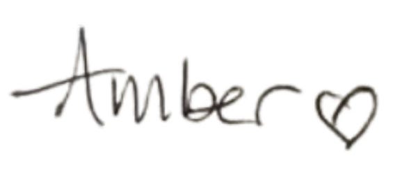 handwritten "Amber" with a heart illustration