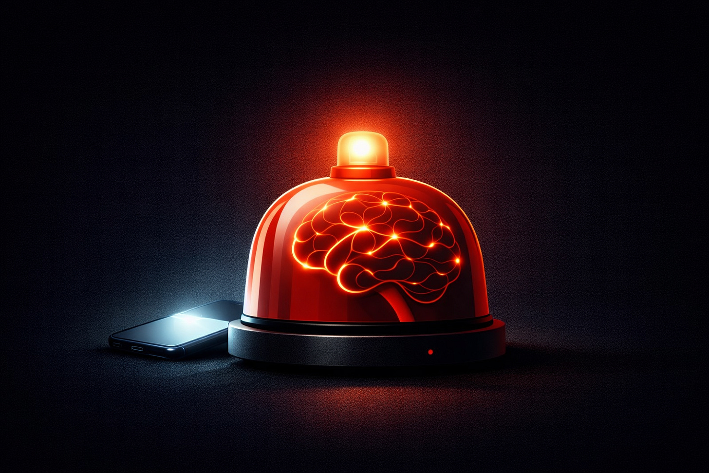 Social media triggering anxiety in the brain illustrated as an alarm bell