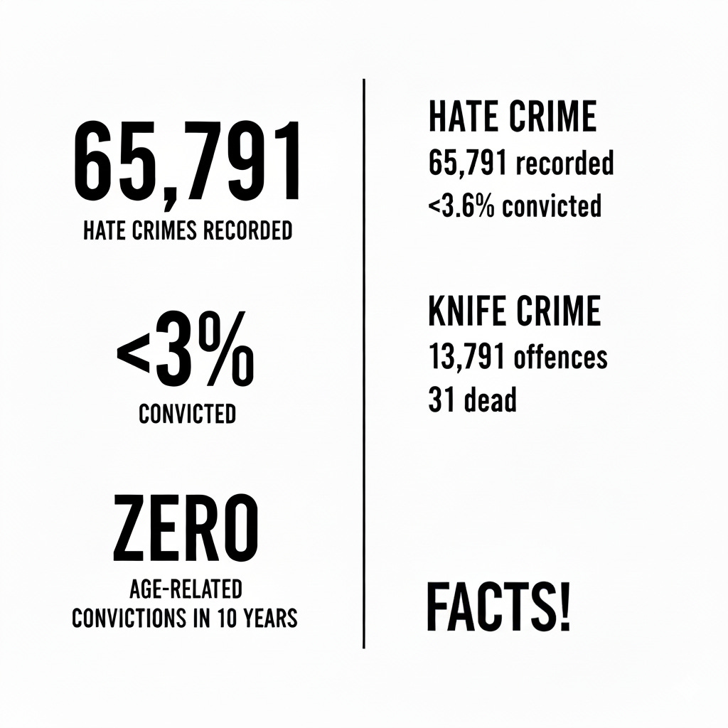 Bristol hate crime statistics 2015-2025 showing 65,791 crimes recorded with under 3 percent conviction rate and zero convictions for age-related targeting