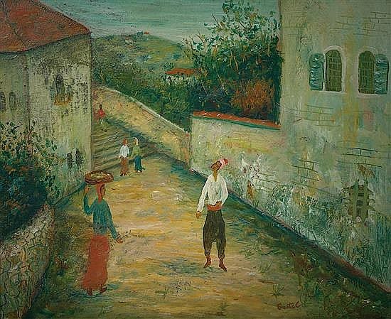 **Moshe Castel 1909-1991 (Israeli) Street scene, Safed, 1930 **Moshe Castel 1909-1991 (Israeli) Street scene, Safed, 1930