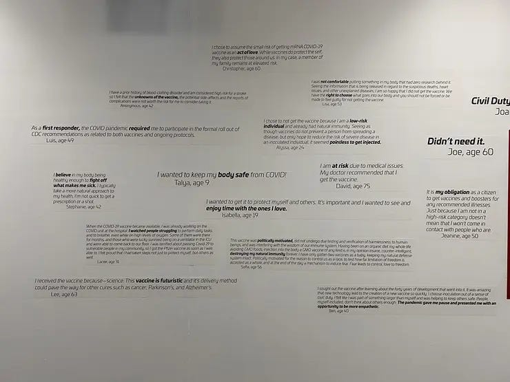 Pre-printed responses that formed a part of the exhibition. All opinions on the COVID-19 Vaccine.