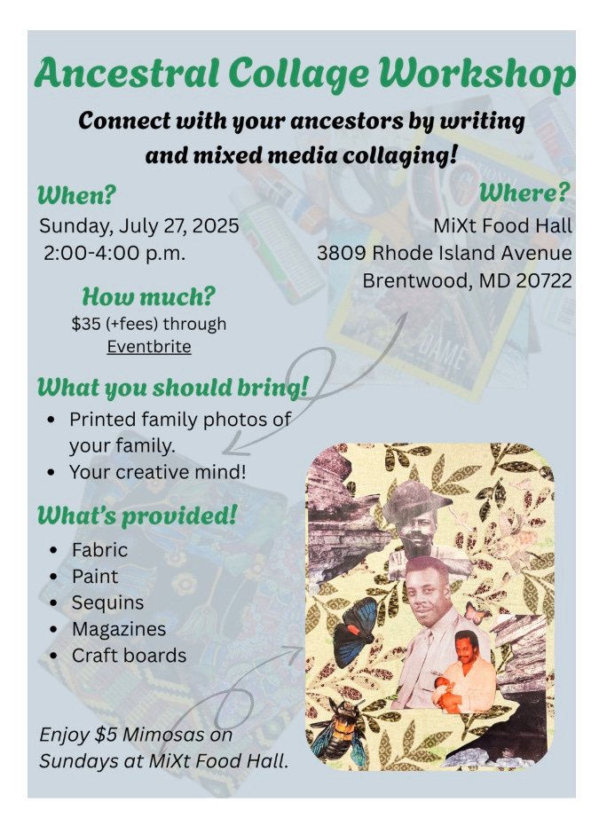 Mixed-media collage image and ancestral collage workshop information