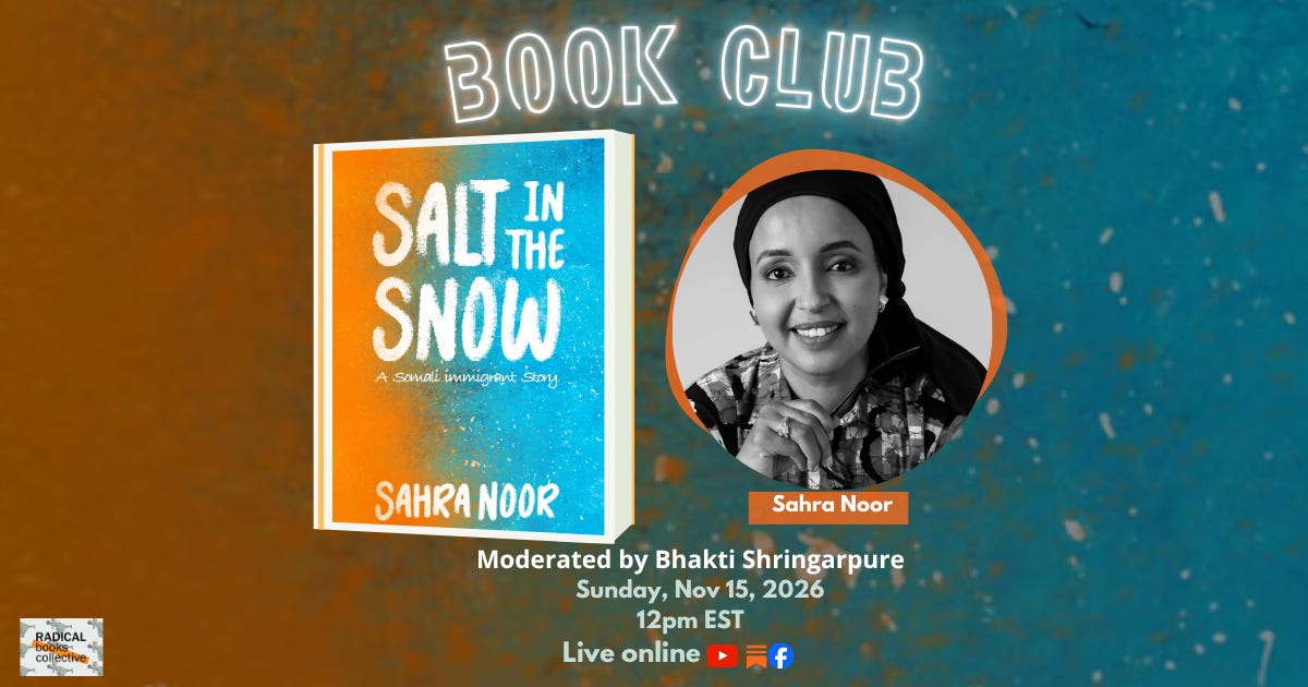 Nov 15, 2026: Book club, Salt in the Snow: A Somali Immigrant Story by Sahra Noor