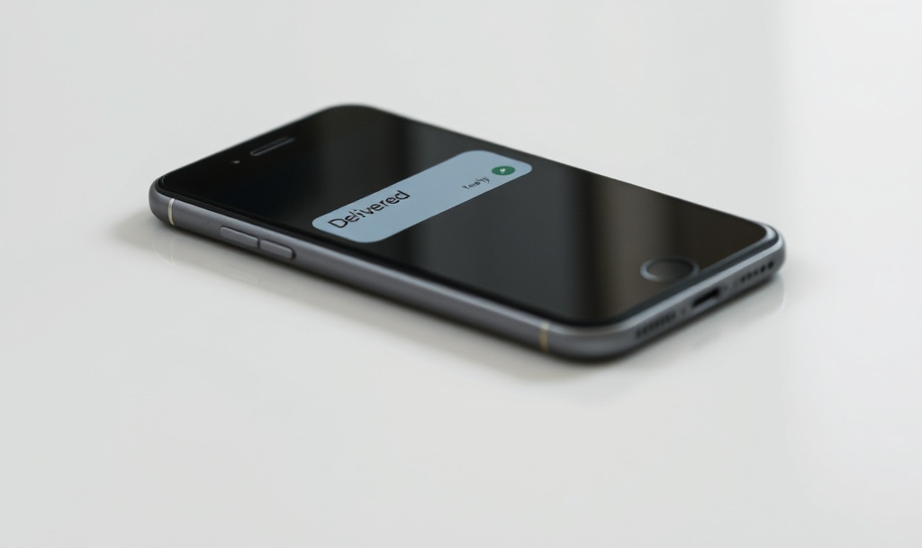 Smartphone on a table showing a text message marked “Delivered” with no reply.