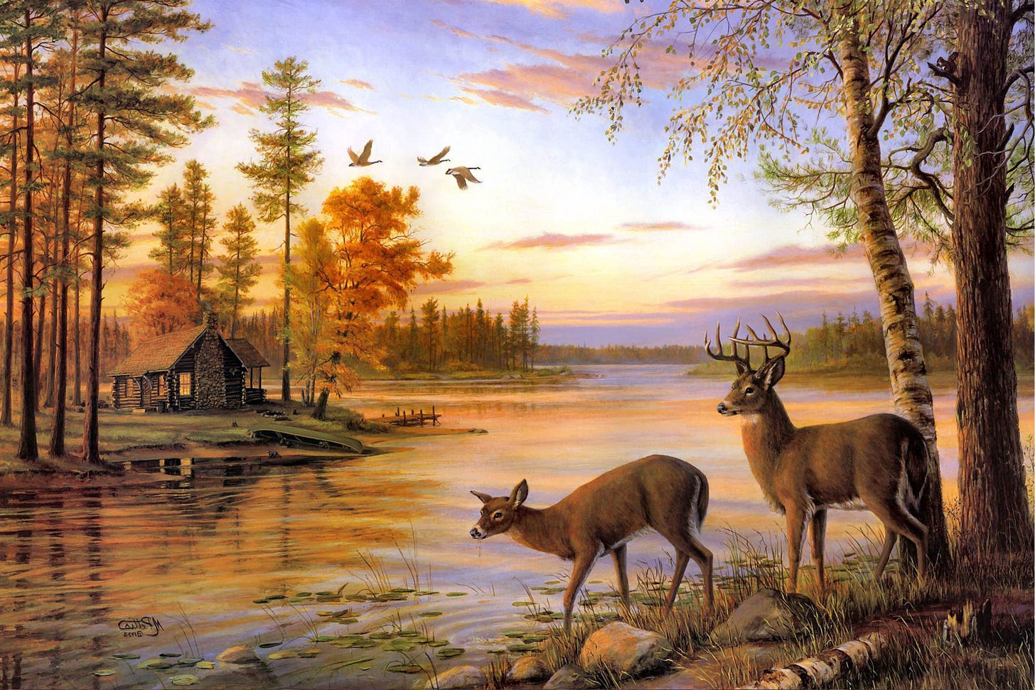 painting of deer drinking water > Purchase - 58%