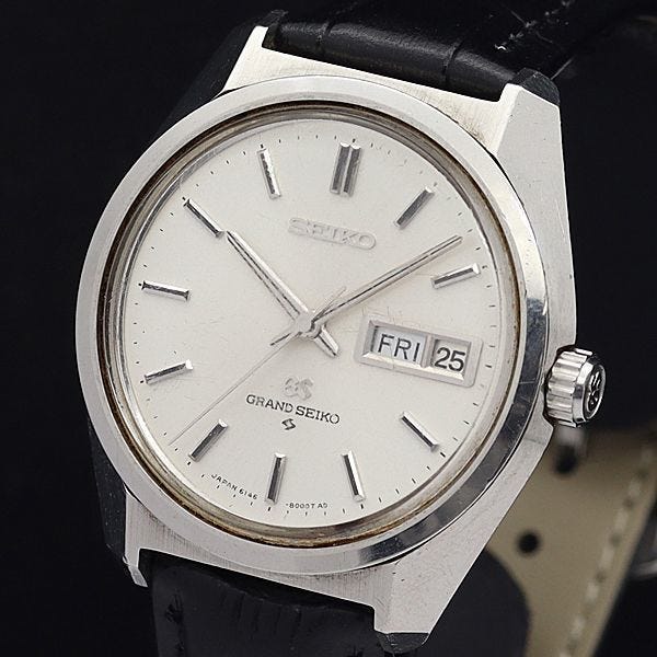 1 Yen Operation Seiko 6146-8000 AT/Automatic Winding Grand Seiko Day Date Round Silver Dial Men's Watch 3546400STU