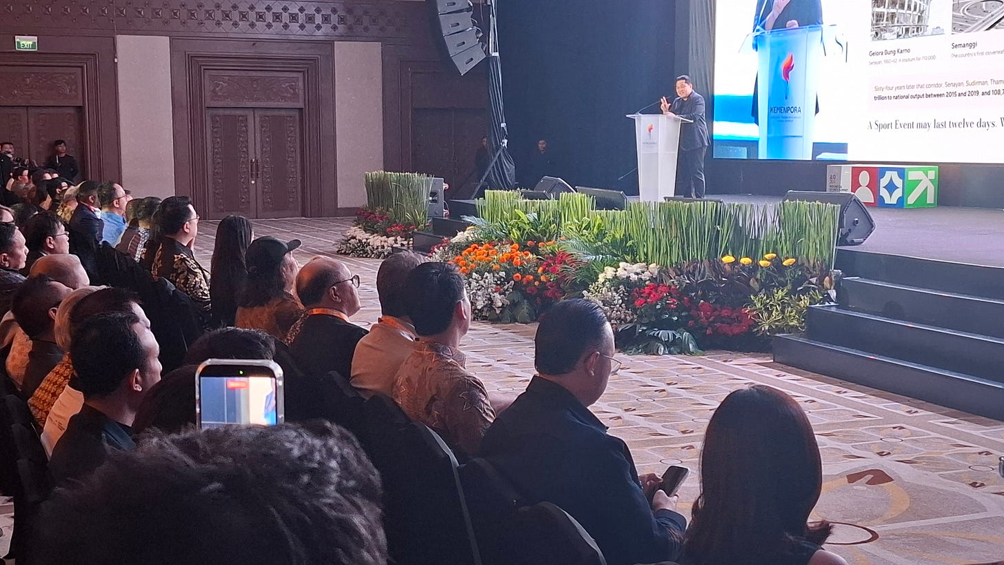 Indonesian Youth and Sports Minister Erick Thohir speaks to the audience about the state of Indonesia’s sports industry and sports tourism, including challenges and solutions to develop the sectors, attract more investment, and strengthen collaboration Indonesian Youth and Sports Minister Erick Thohir speaks to the audience about the state of Indonesia’s sports industry and sports tourism, including challenges and solutions to develop the sectors, attract more investment, and strengthen collaboration