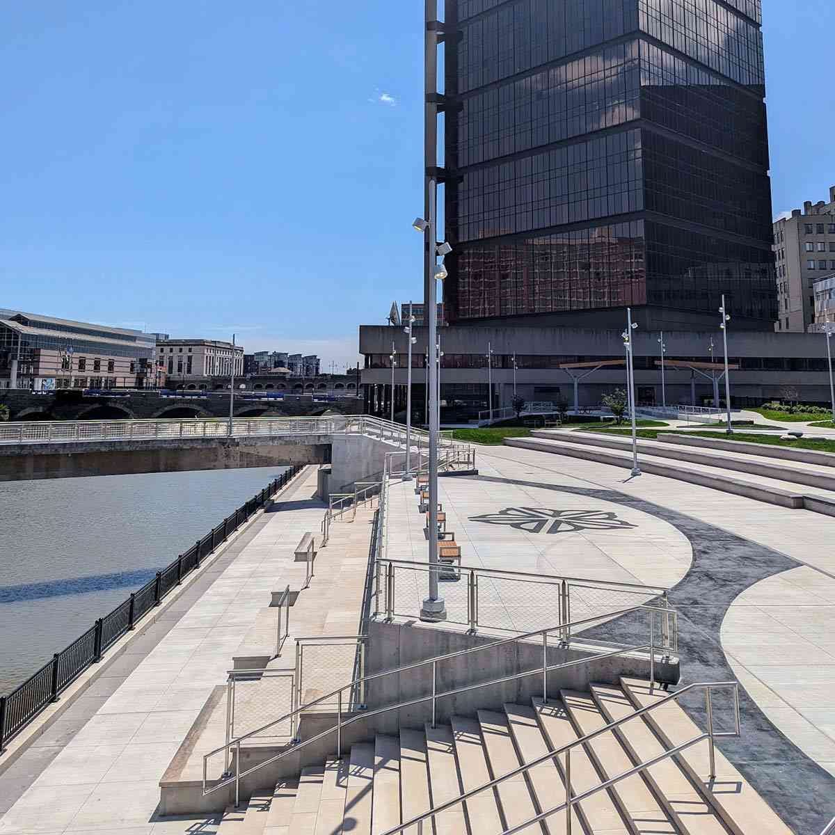 Austin Steward Plaza riverside seating Austin Steward Plaza riverside seating