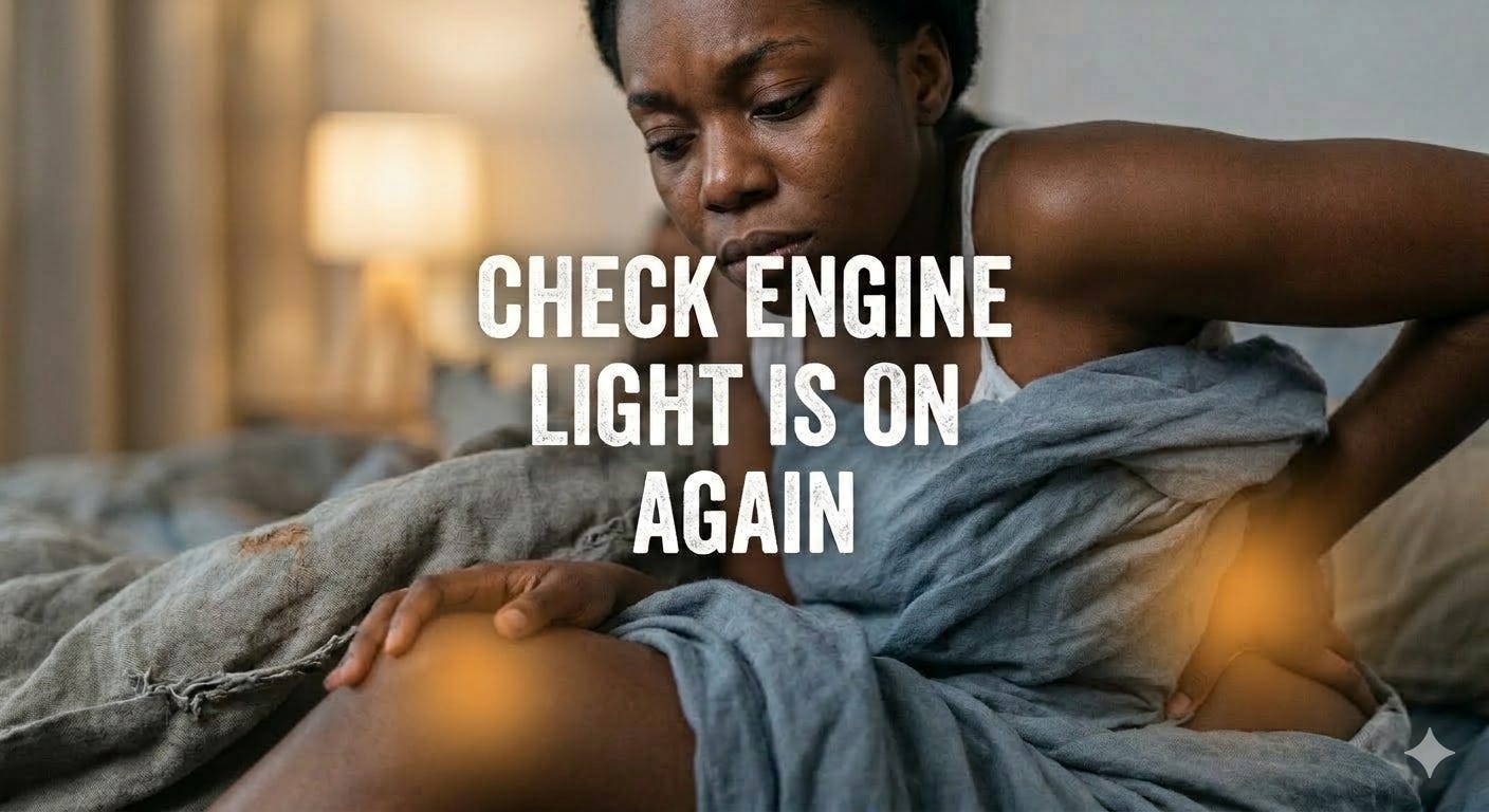 African American Woman showing back and knee pain African American Woman showing back and knee pain