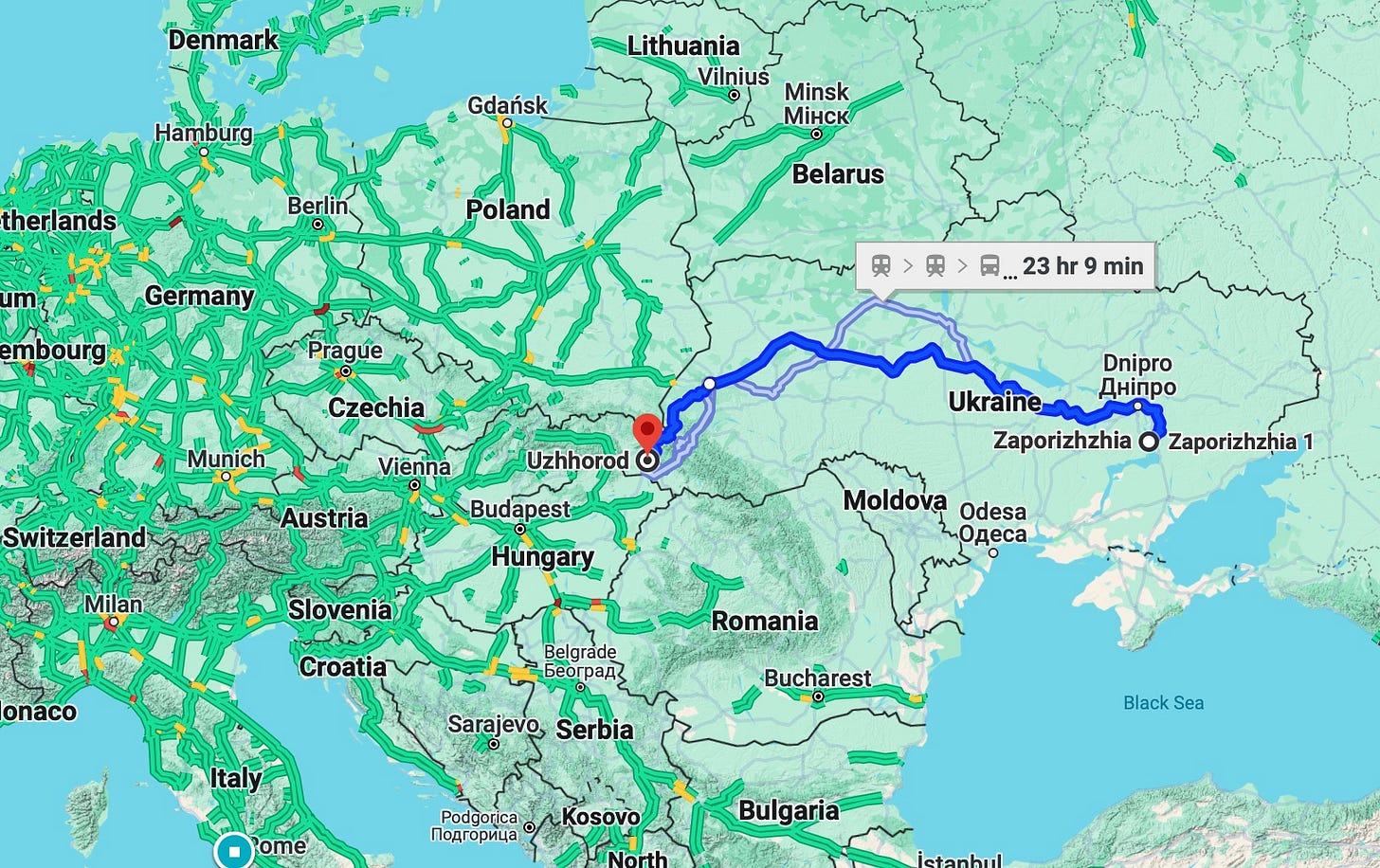 Uzhhorod to Zaporizhzhia
