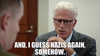 YARN | and, I guess Nazis again, somehow. | The Good Place (2016) - S03E11  Chidi Sees the Time-Knife | Video gifs by quotes | c3de96e6 | 紗