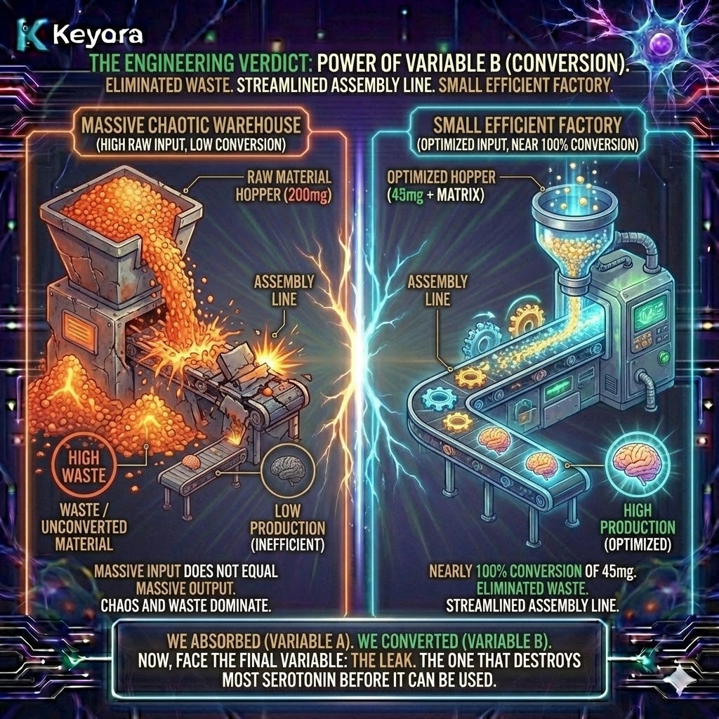 The Engineering Verdict proves that streamlined enzymatic throughput achieves 100% conversion efficiency, securing Neurological Sovereignty by matching substrate input to catalytic capacity. The Engineering Verdict proves that streamlined enzymatic throughput achieves 100% conversion efficiency, securing Neurological Sovereignty by matching substrate input to catalytic capacity.