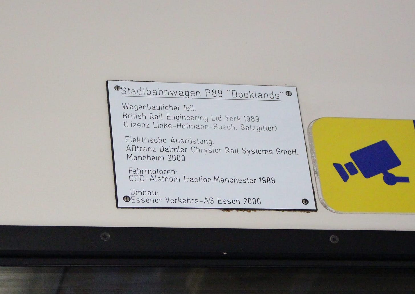 Photo showing engineering plate with builder and conversion information.