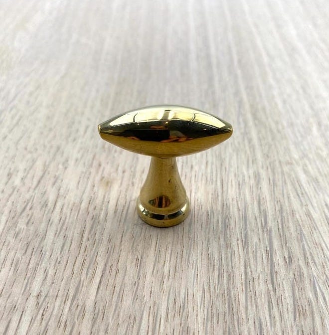 Sandcast Brass Olive Furniture Knob (Belgian Style Interiors), small model GEPOLIERD MESSING