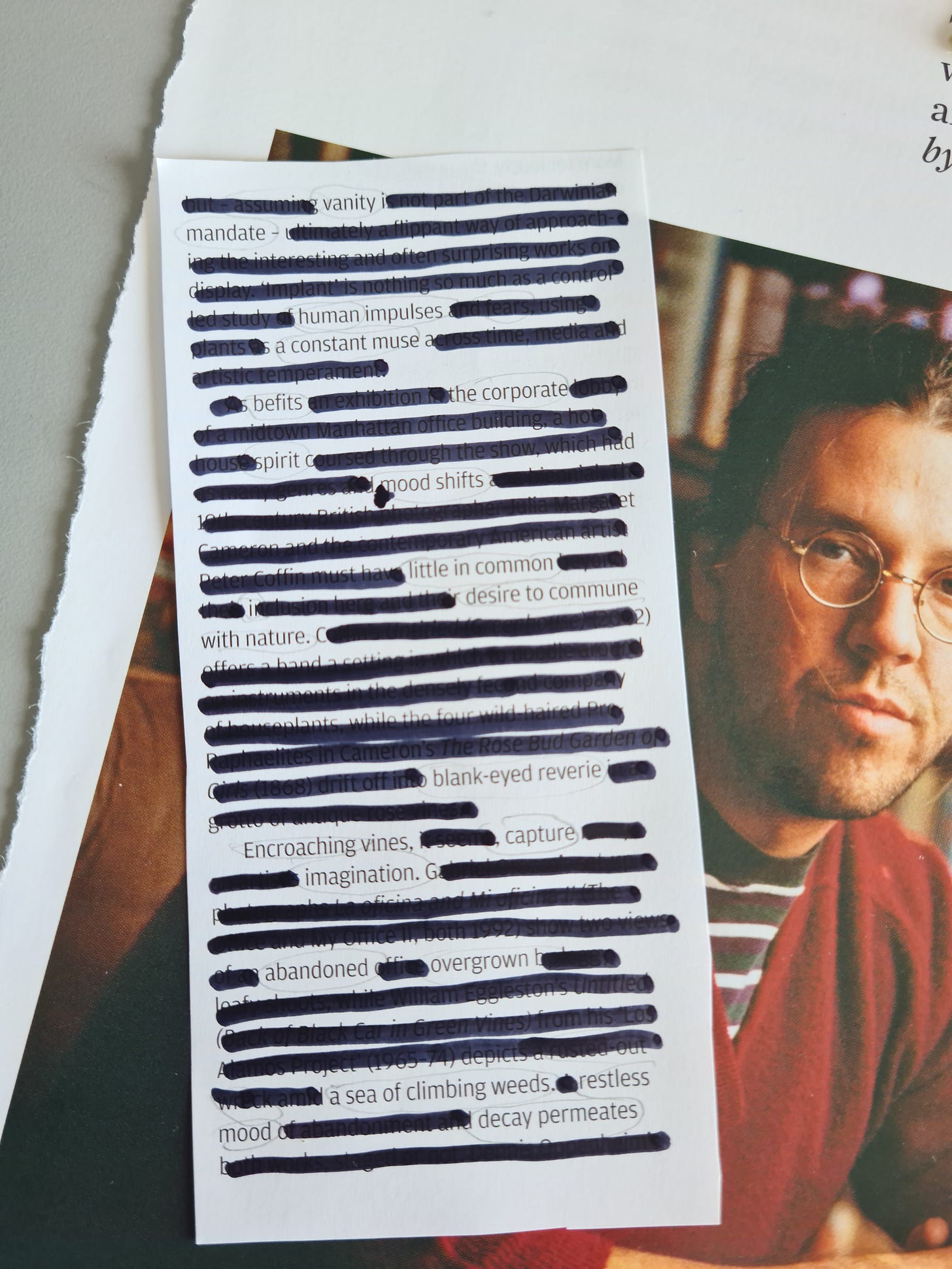 Example of a blackout poem using text in a magazine