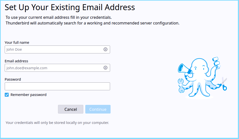 Thunderbird setup Thunderbird setup