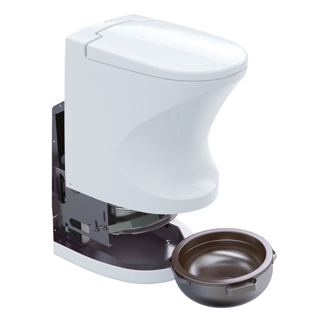 Cinderella Travel incineration toilet with the shell up and ashcontainer out Cinderella Travel incineration toilet with the shell up and ashcontainer out