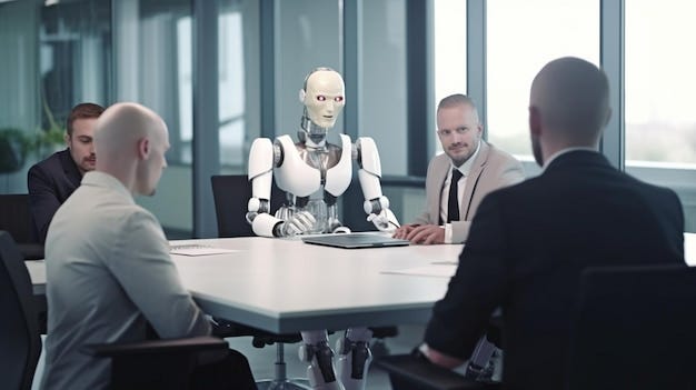Humanoid robots and workers attend a business meeting generate ai | Premium AI-generated image Humanoid robots and workers attend a business meeting generate ai | Premium AI-generated image