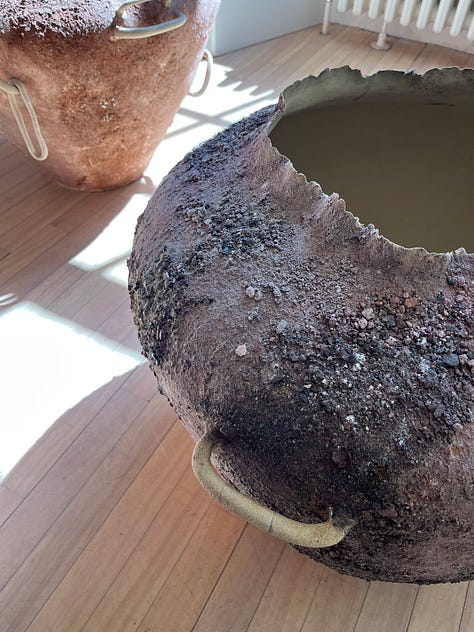 1-2. Maria McStay -- Collective Futures / hand-built vessels with crank clay and embedded with East Lothian minerals; 3. Viv Lee + Jonathan Wade -- Earth Becoming / fired and unfired self-gathered native clays and reclaimed stoneware.