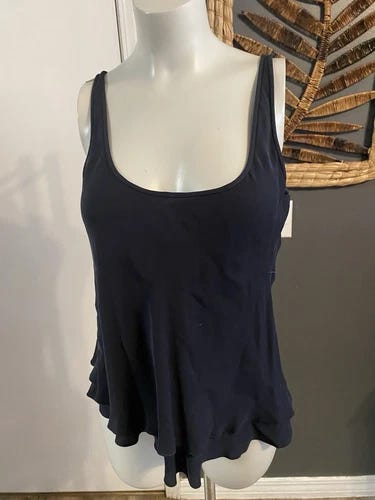 Armani Collezioni Navy Flowy Layered  Design  Top Sz 8 Asymmetrical Silk Blend - Picture 1 of 4