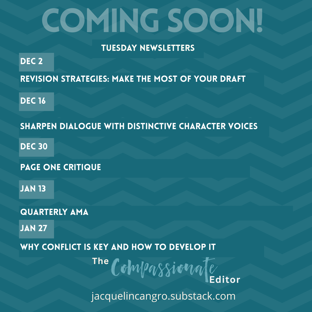 Graphic with blue-green background andUpcoming newsletters for the next month.