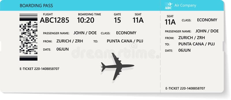 Realistic Airline Ticket or Boarding Pass Design Stock Vector -  Illustration of holiday, aeroplane: 136281503